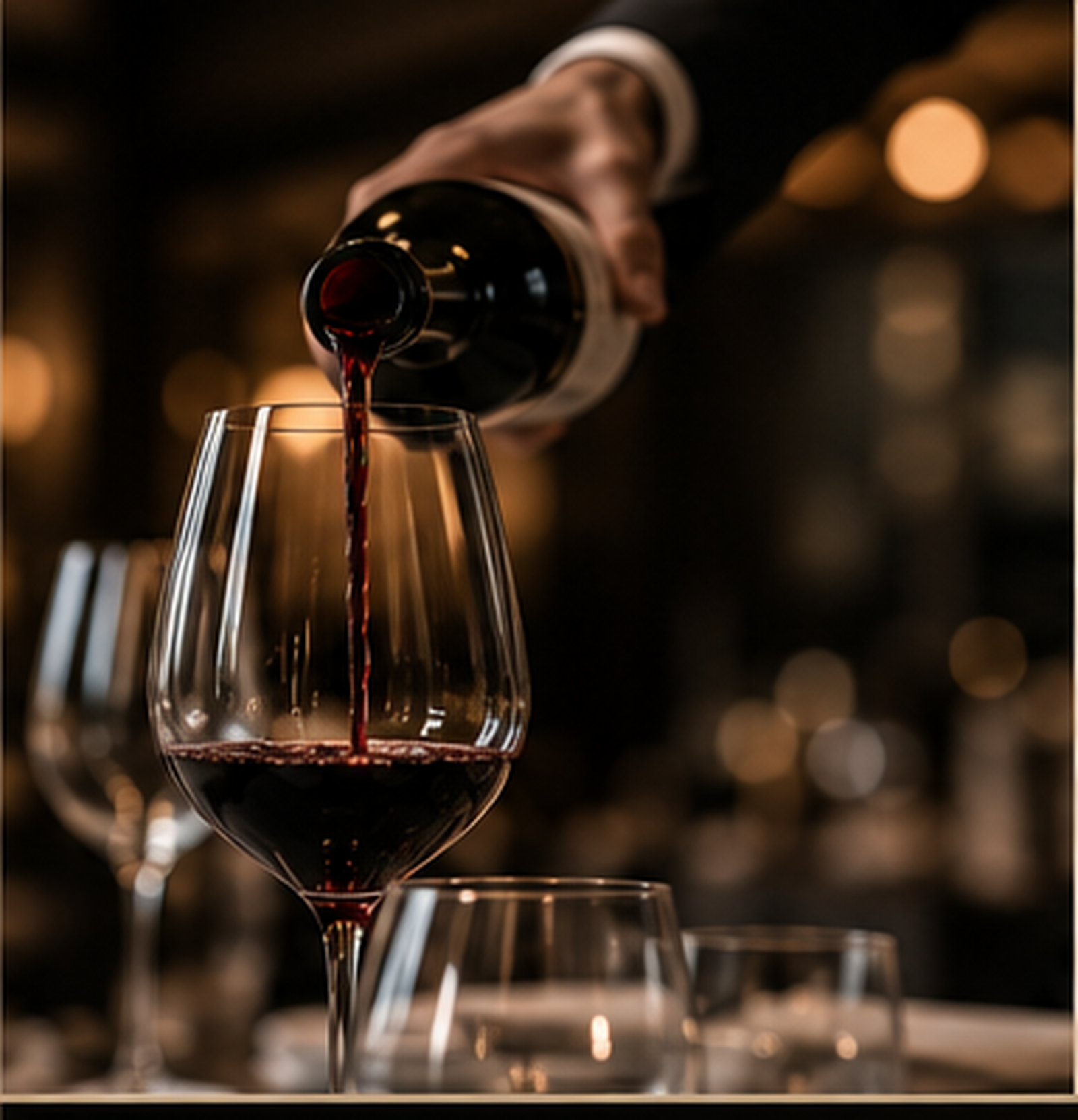 Red wine poured at the table during restaurant service