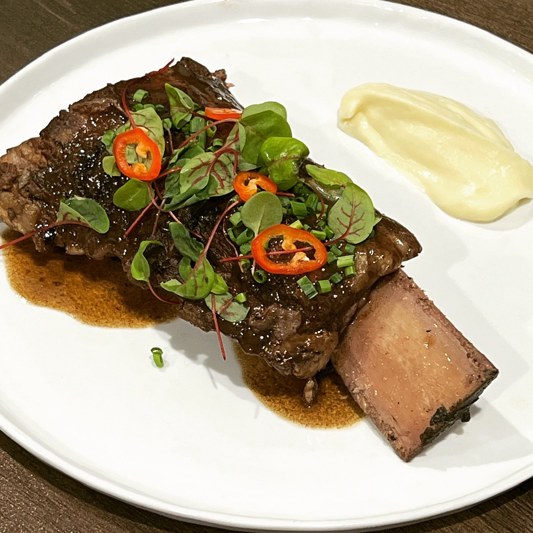 Braised short rib with chilies, herbs and potato purée