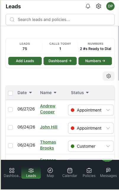 Lineage CRM on mobile