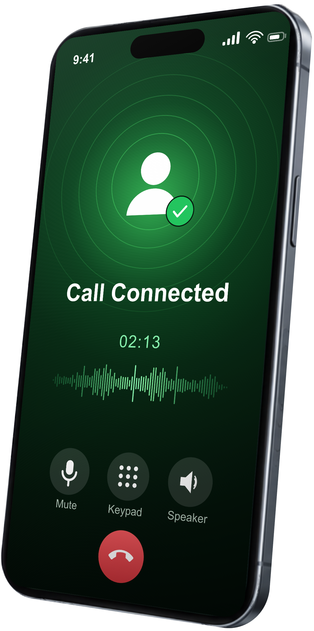 A phone mid-call showing Call Connected, with the number coming through clean.