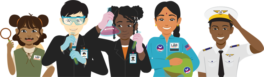Illustrated Lab Rascals students exploring science together