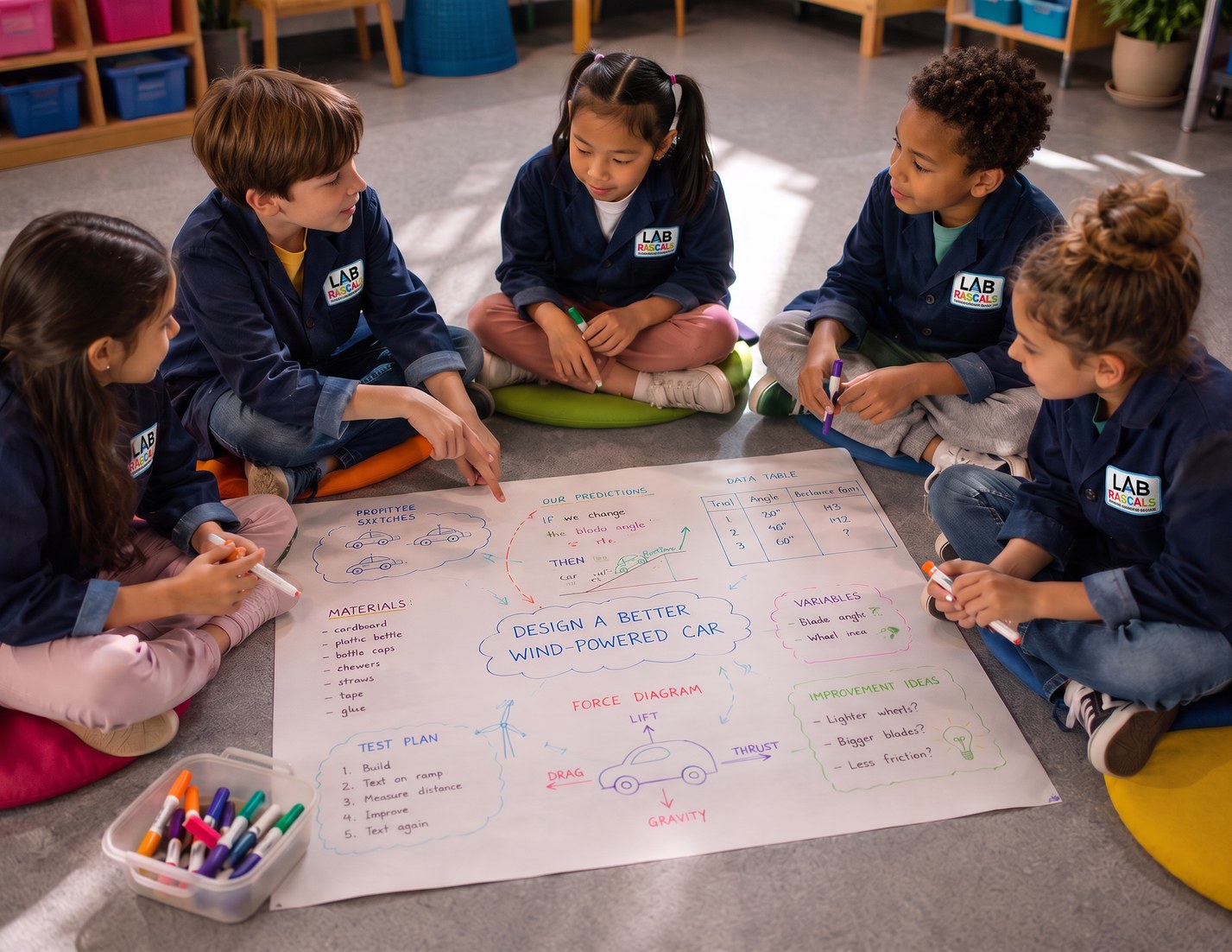 Students collaborating together during a hands-on STEM learning activity