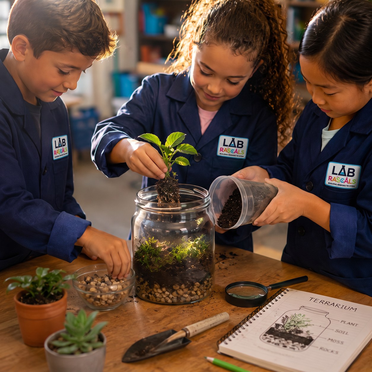 Students collaborating on a classroom ecosystem project