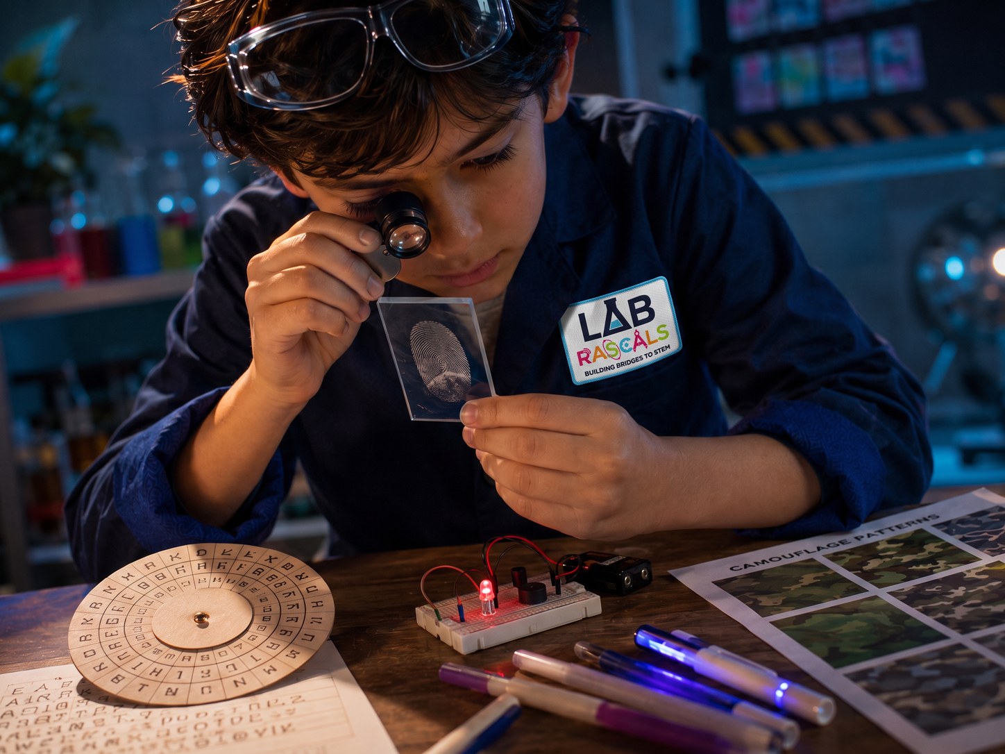 Spy Camp STEM activity with circuits and codes