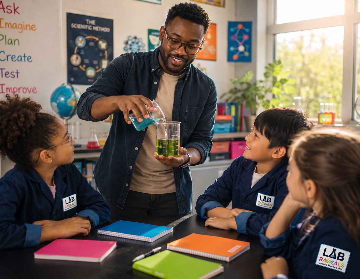 Educator guiding students during a collaborative hands-on learning session