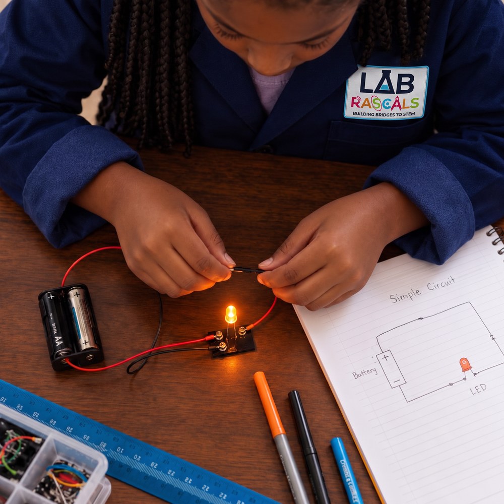 Student building and testing an electrical circuit