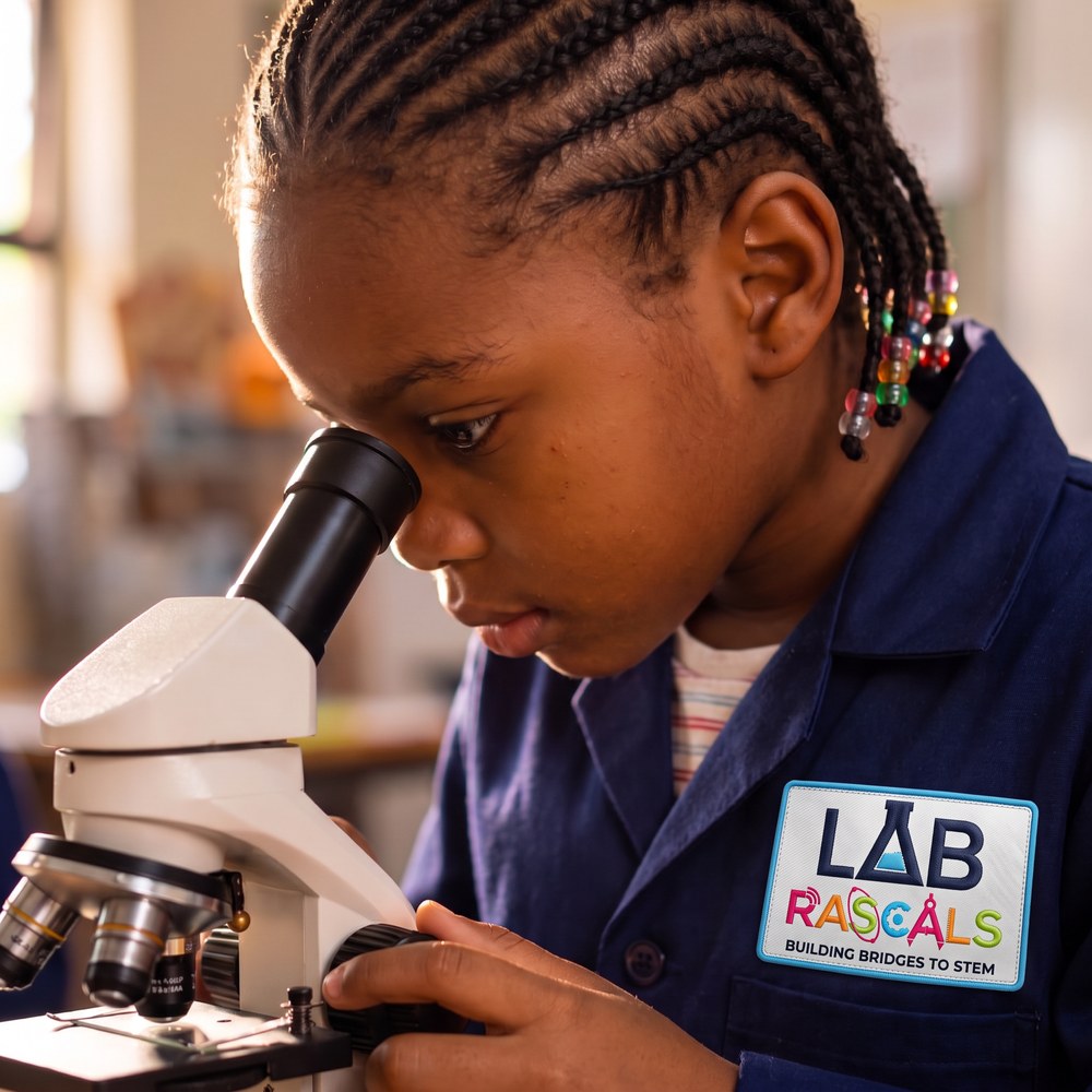 A young student using a microscope during a science activity