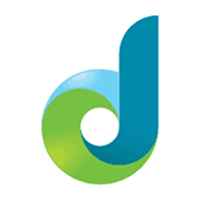 Stylized logo with a lowercase 'd' formed by a blue and green gradient circular shape and an upright blue vertical stroke.