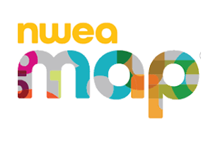 Logo with the word 'nwea' in lowercase yellow letters above the word 'map' in lowercase multicolored letters.