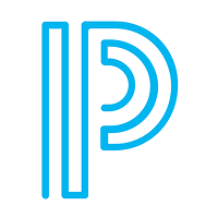 Blue outline of a stylized letter P composed of two vertical lines and a curved line forming the loop on the right.