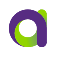 Stylized lowercase letter 'a' logo with purple on top and green underneath.
