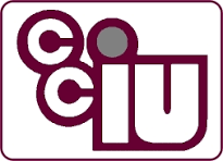Logo with three burgundy letter C's arranged diagonally to the left of a lowercase letter i topped with a gray dot and a lowercase letter u, all enclosed in a rounded rectangle with a burgundy border.
