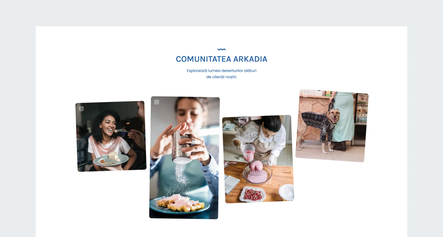 Secțiunea Comunitatea Arkadia, cu fotografii ale clienților în cofetărie