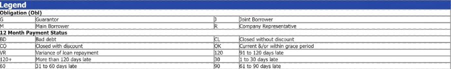 Legend explaining payment status codes in an MLCB report