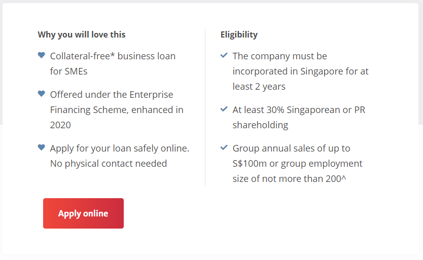 Image: OCBC’s SME Working Capital Loan Eligibility Criteria.