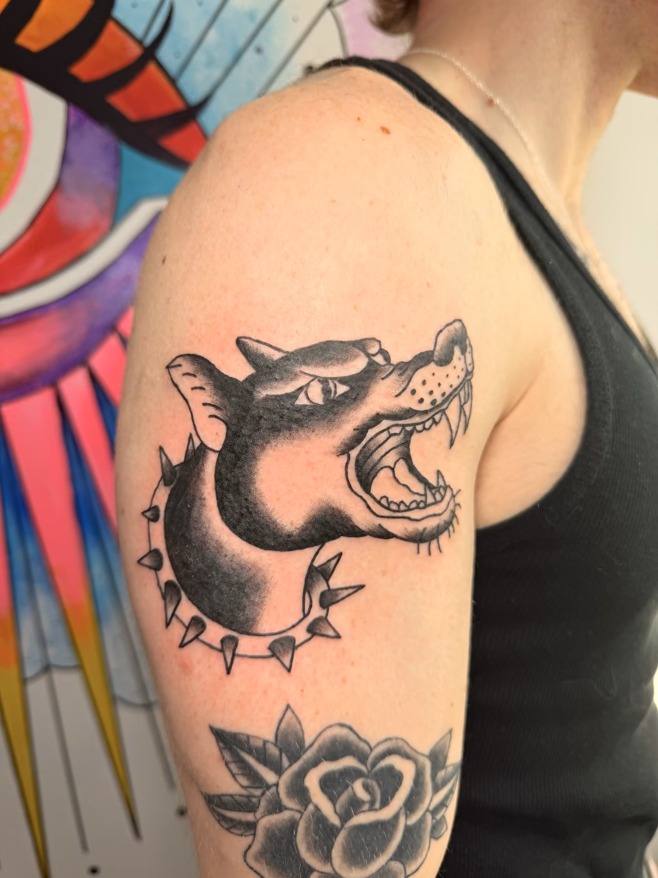 Traditional snake and rose tattoo