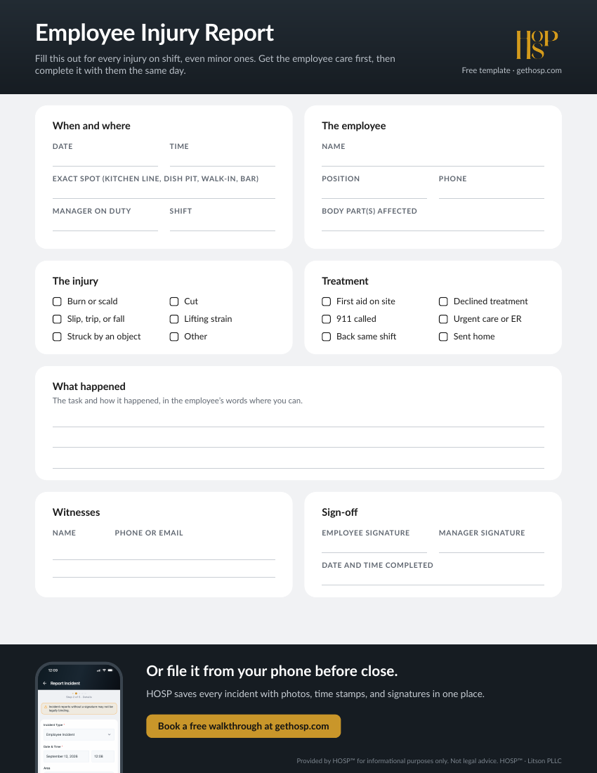Employee injury report form by HOSP
