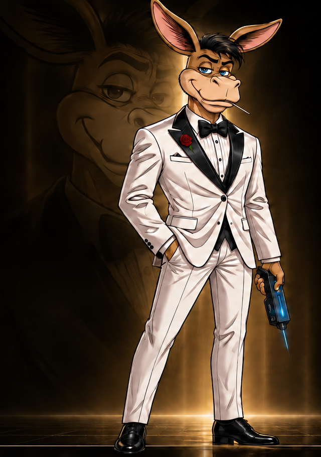 Classy Jackass in a white tuxedo