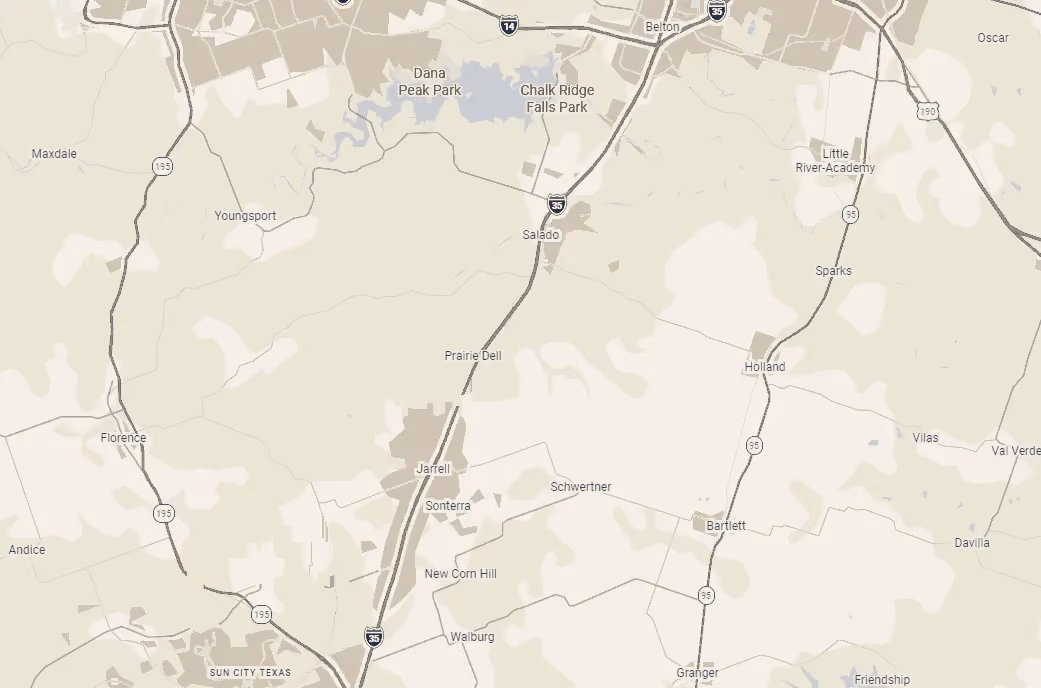 Map showing Heartland Aggregates at 1255 County Road 344, Jarrell, Texas