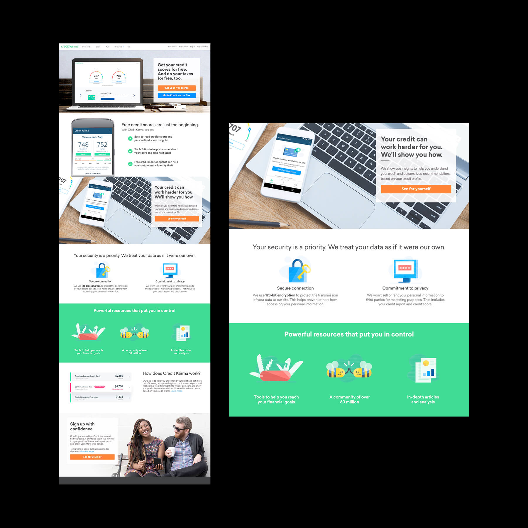 The full design of the Credit Karma homepage.
