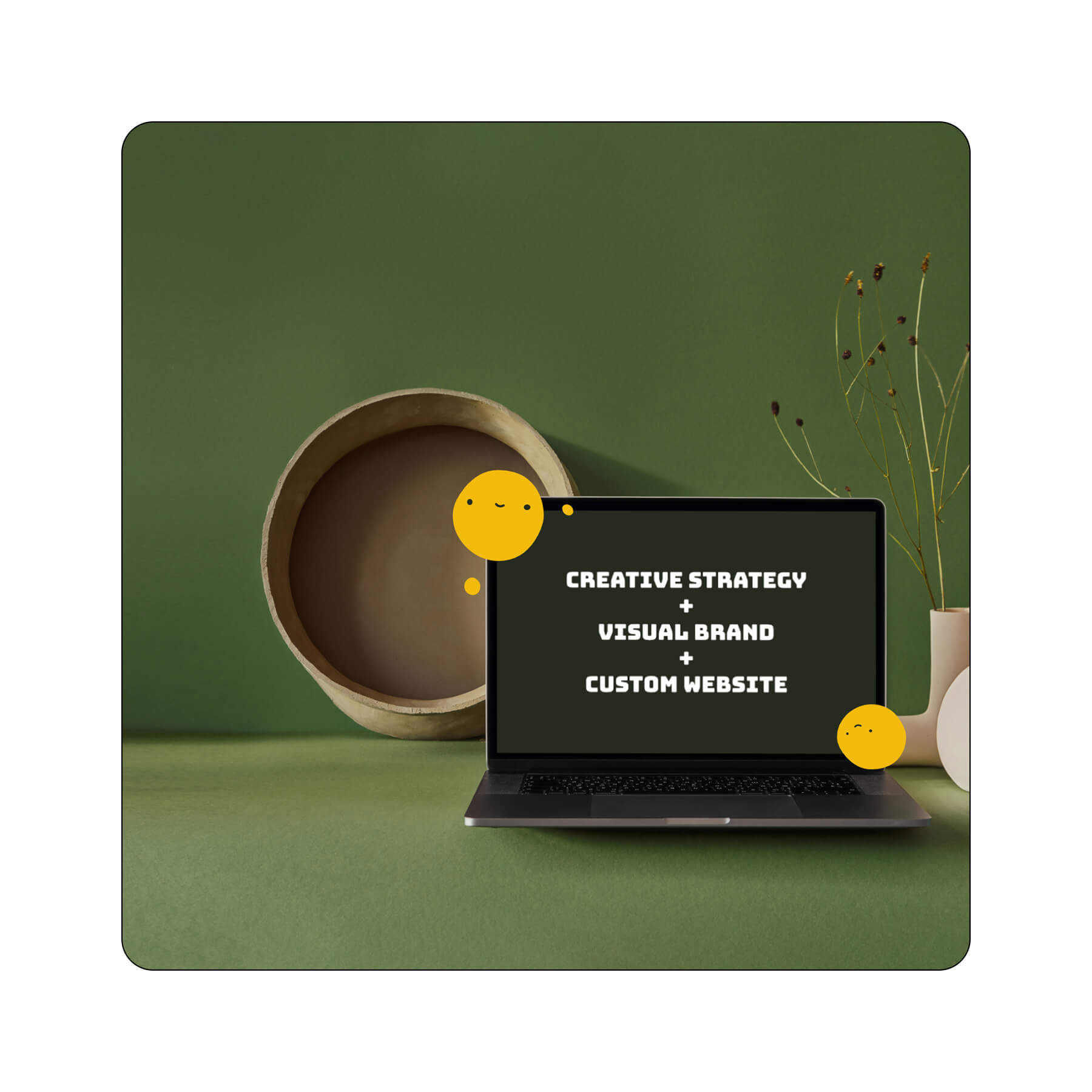 A laptop on a green background promoting Humade.
