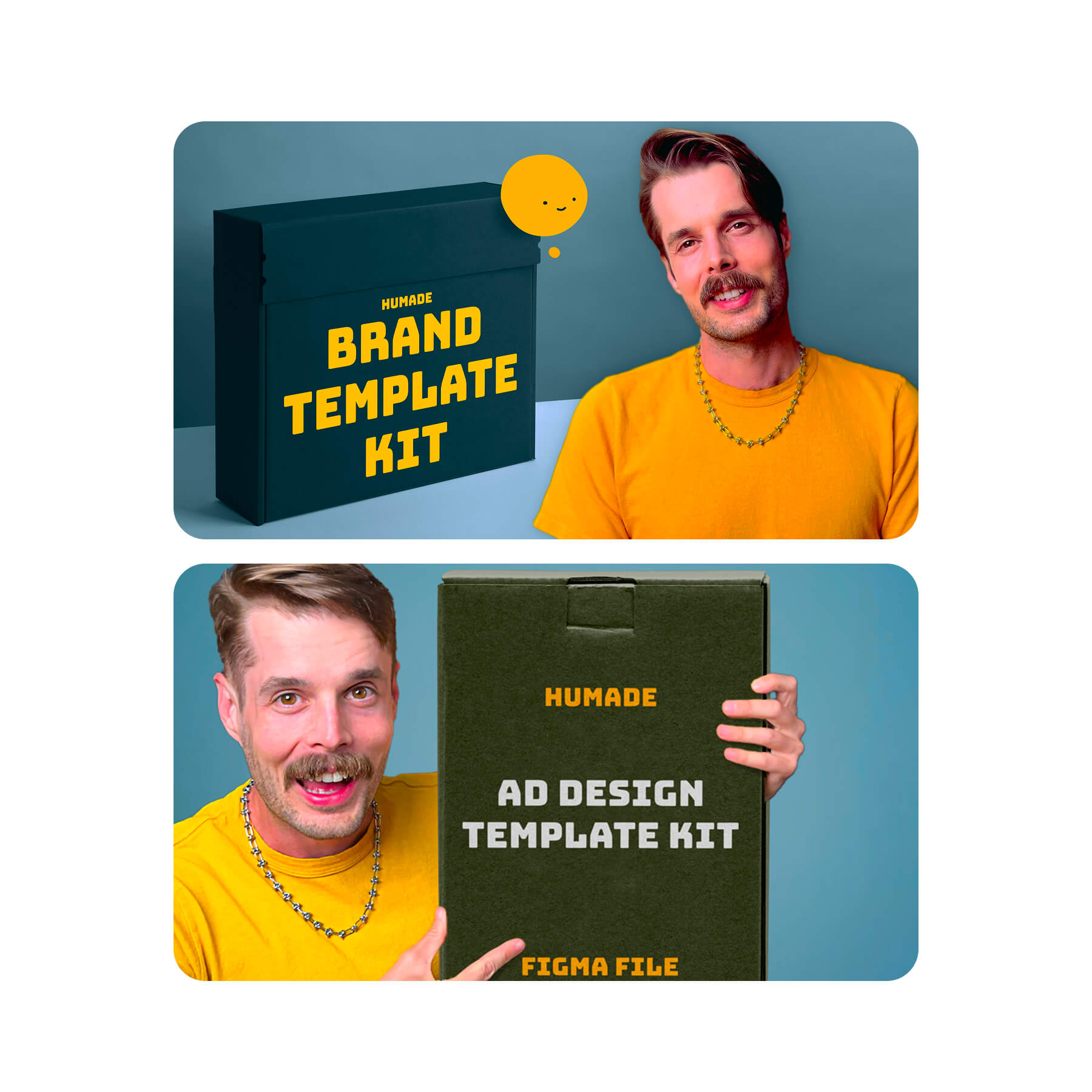 Examples of Humade youtube thumbnails where Alexander is holding a template box.