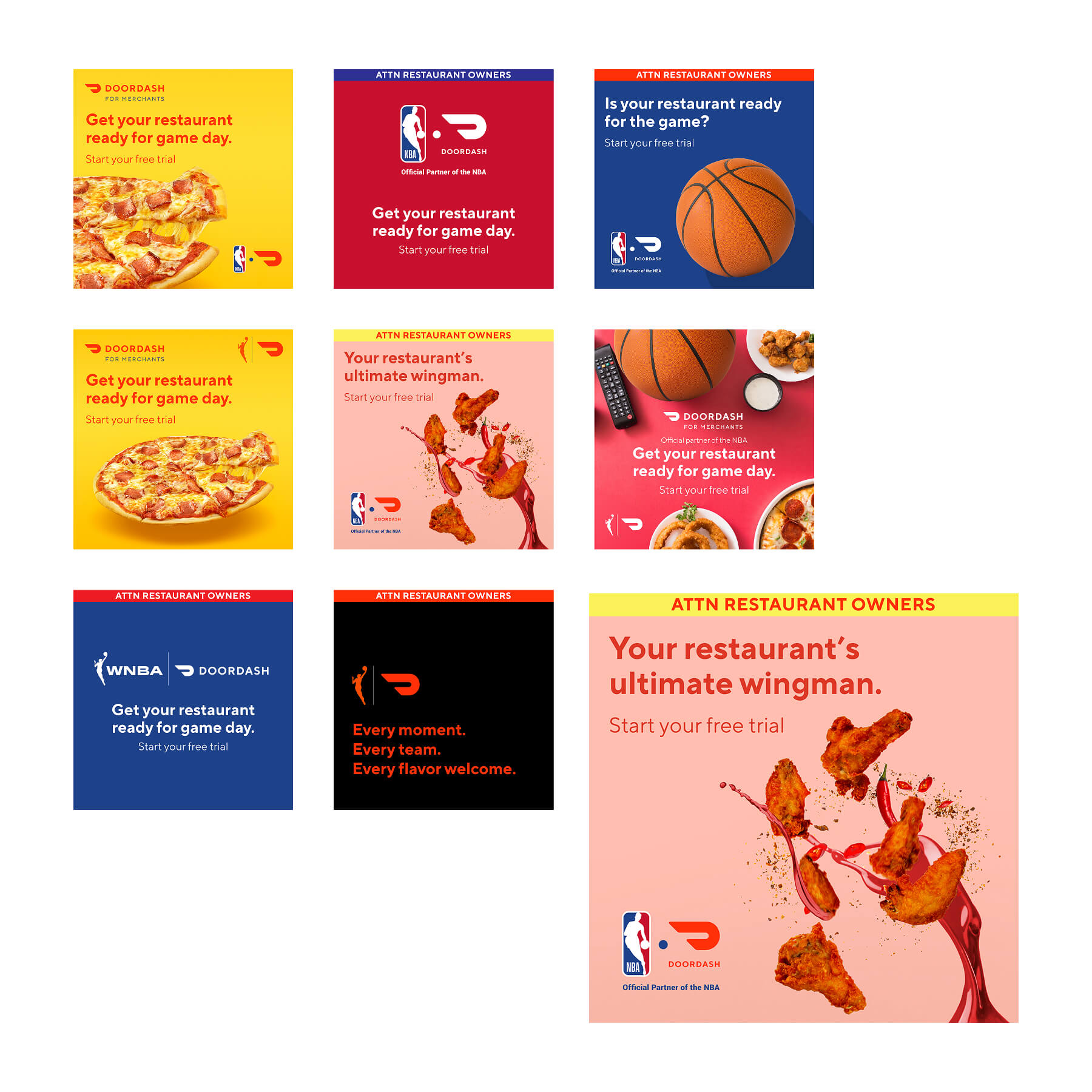 Example of how ads were presented to client, in a grid or tray of options. All approved ads would establish an inventory to be tested.