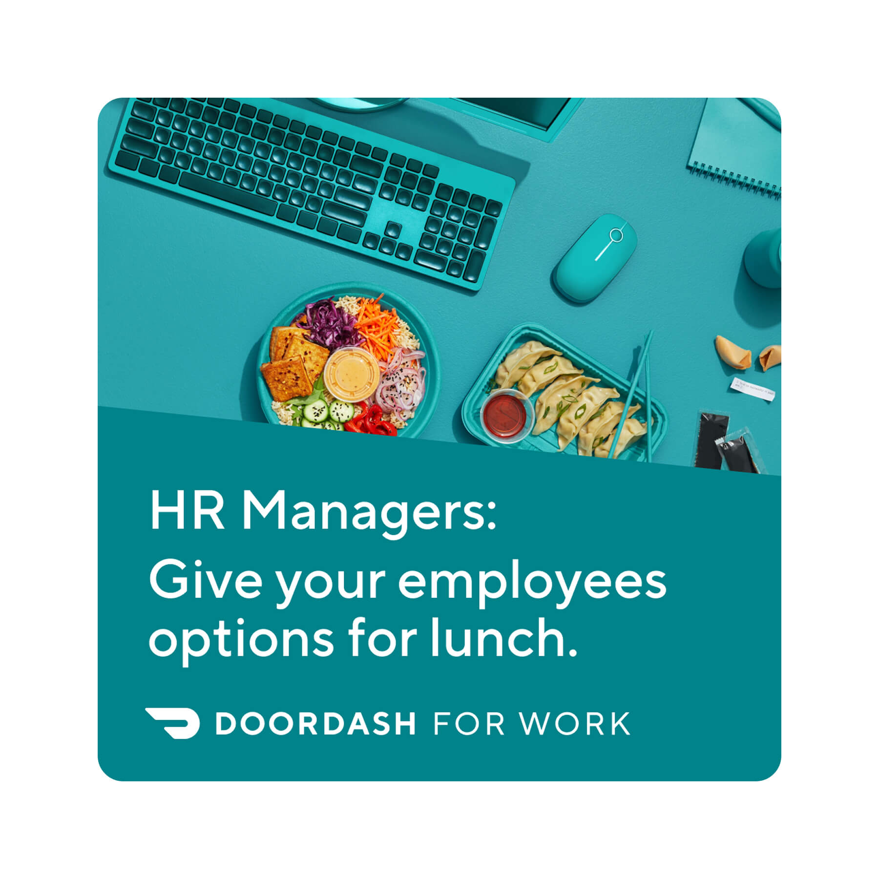 DoorDash for Work ad example of a blue ad targeting HR Managers.