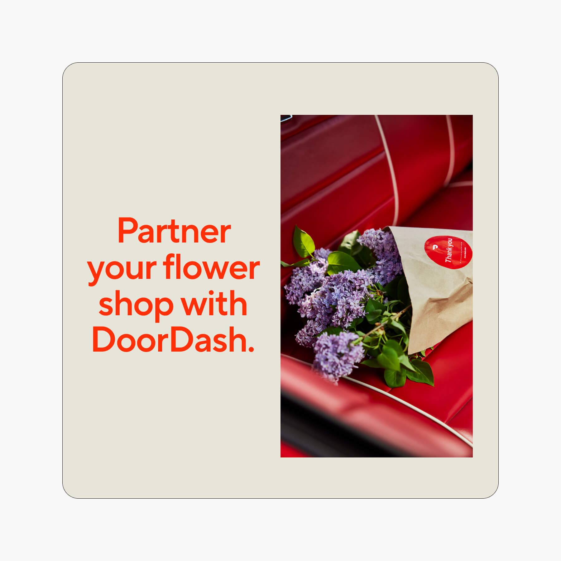 DoorDash for Merchants ad example picturing a bouquet targeting florists.