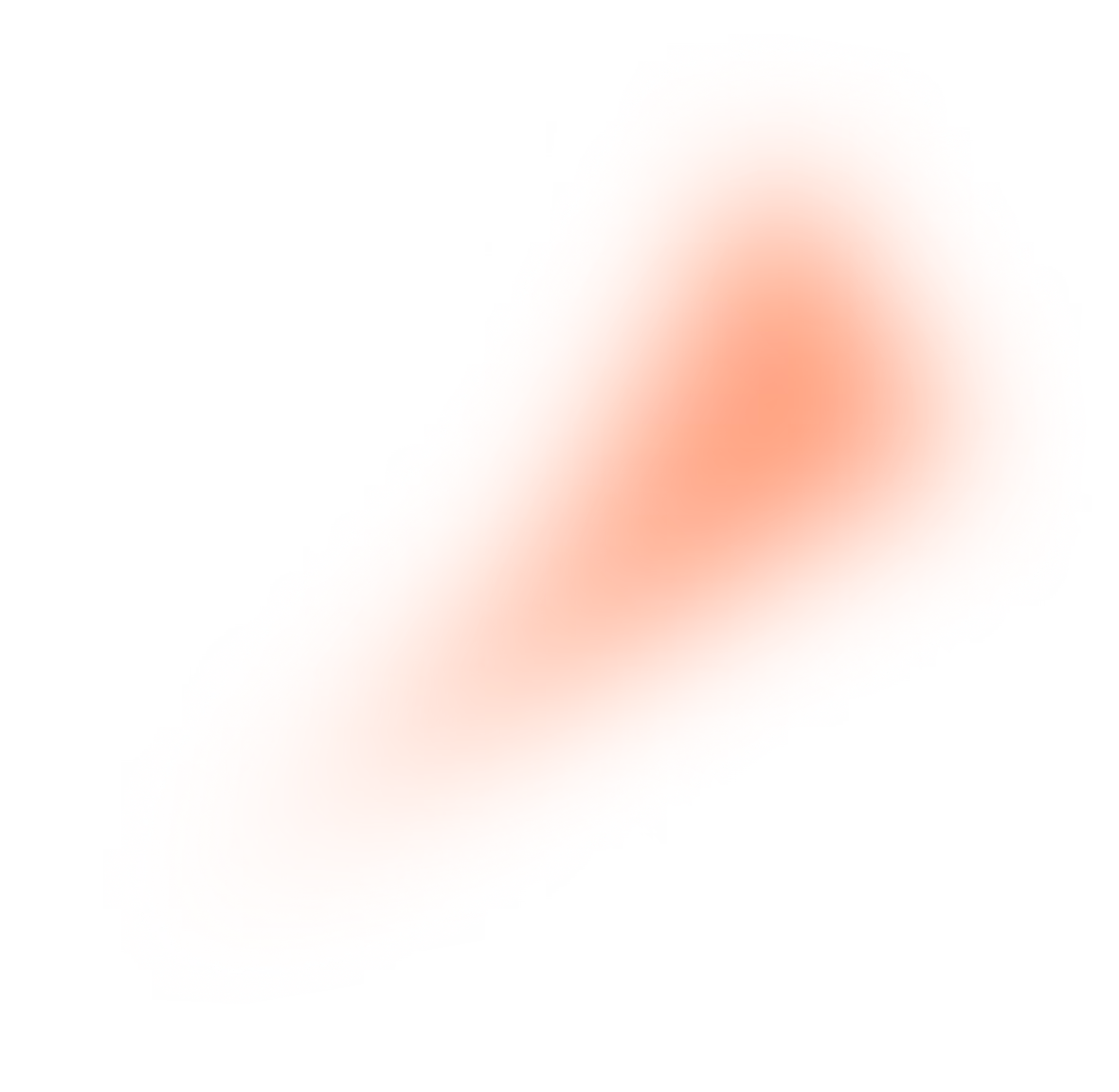 Abstract orange rounded triangular shape with a blurred glow effect on a transparent background.