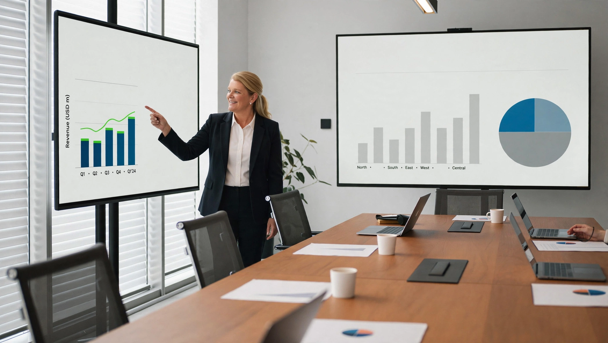 Consultant presenting workforce data to a team in a boardroom