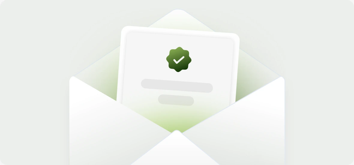 Illustration Klaviyo E-Mail Marketing: Umschlag mit Haken-Badge
