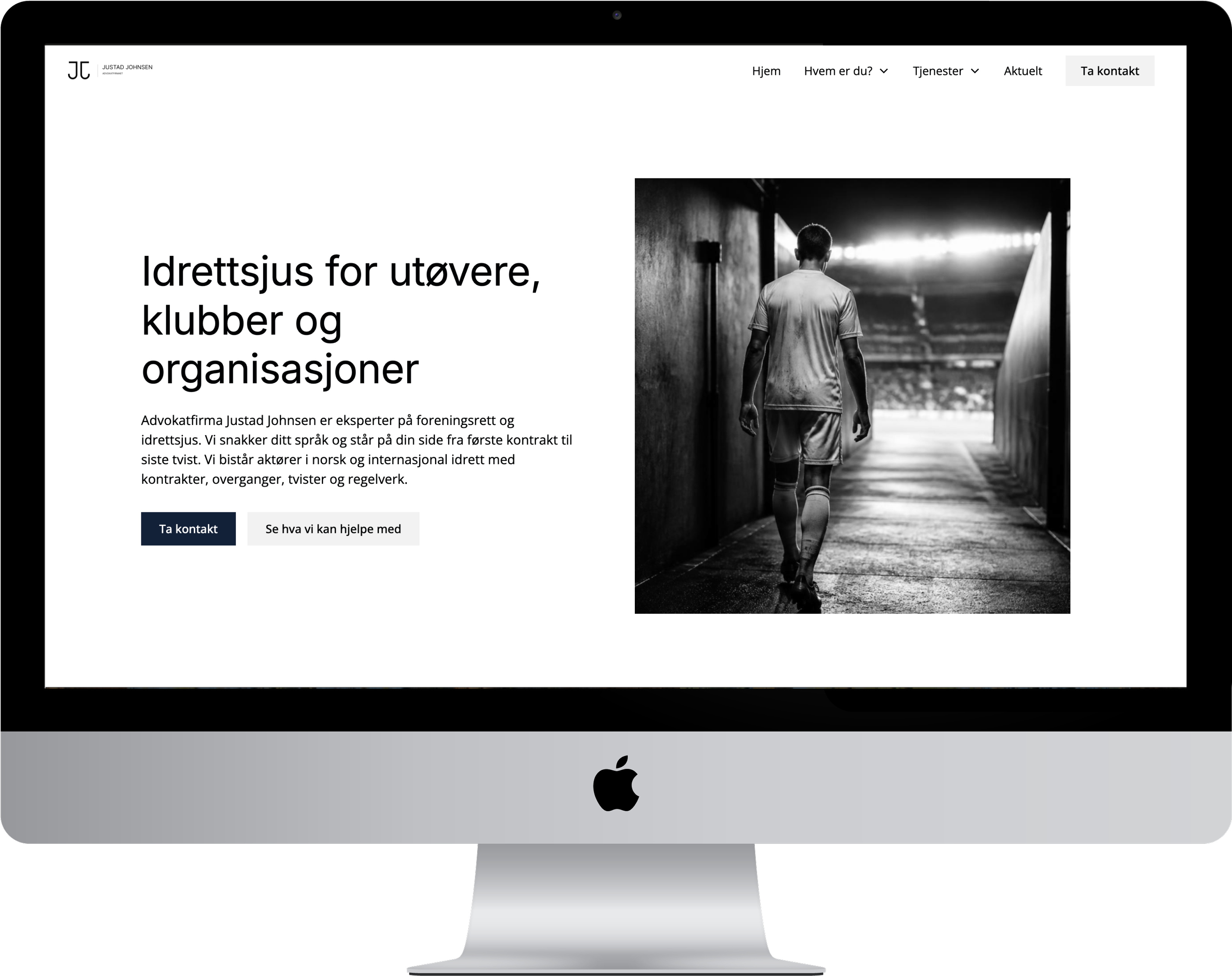 Eksempel på en moderne og responsiv nettside for et advokatfirma, vist på desktop