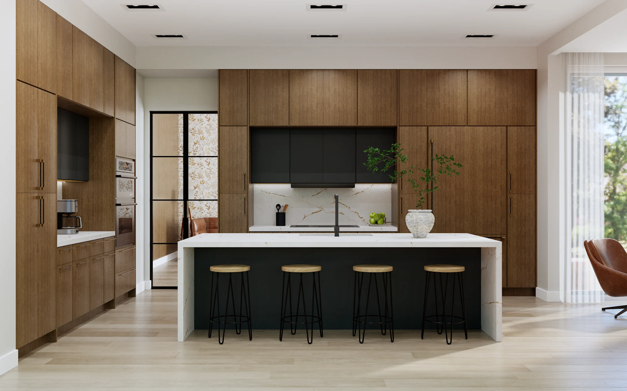 Kitchen with warm oak and charcoal cabinetry