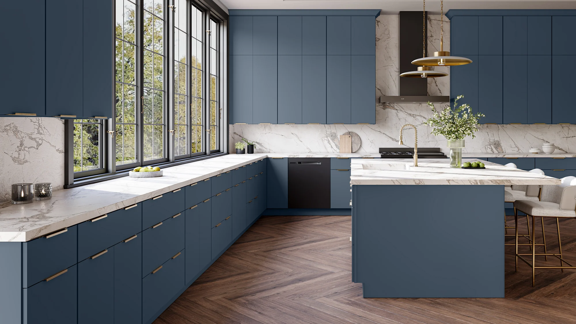 Kitchen with denim blue cabinetry