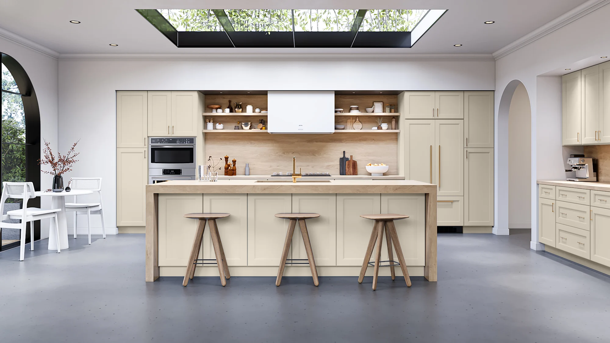 Kitchen with linen white cabinetry