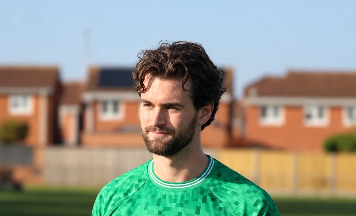 Nathan Rudman, strength and conditioning coach, outdoors in a football shirt