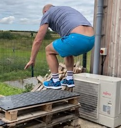 John after: landing a 60cm box jump outdoors, aged 60
