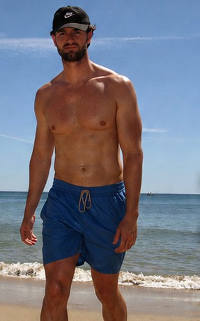 Nathan Rudman at the start of his build at 88kg, on the beach