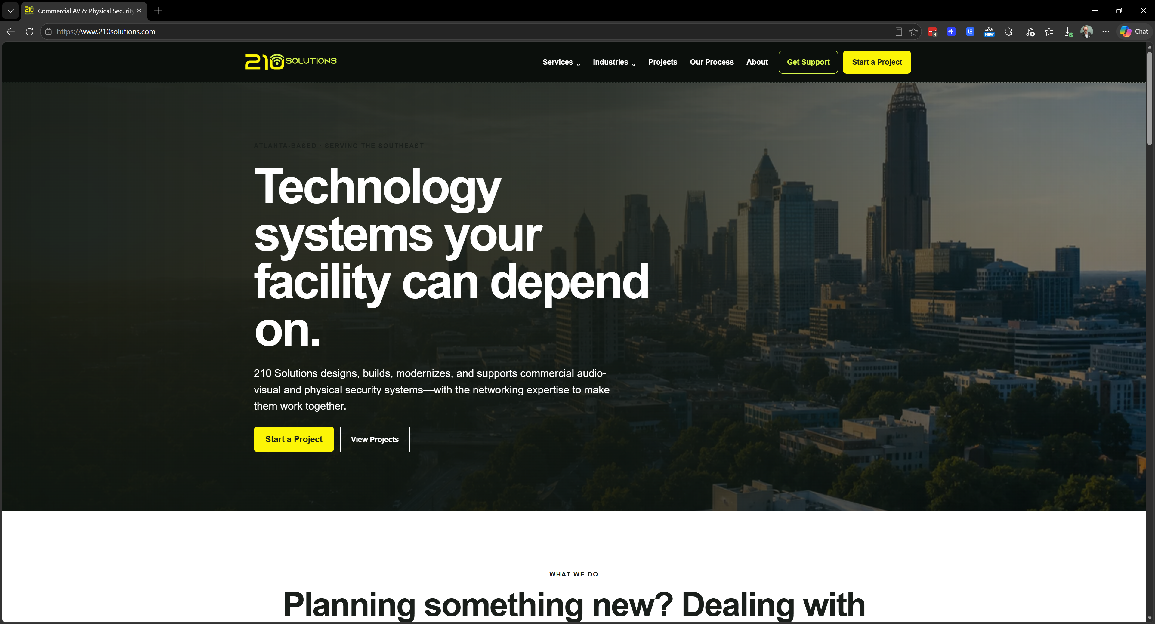 210 Solutions commercial AV and physical security website homepage