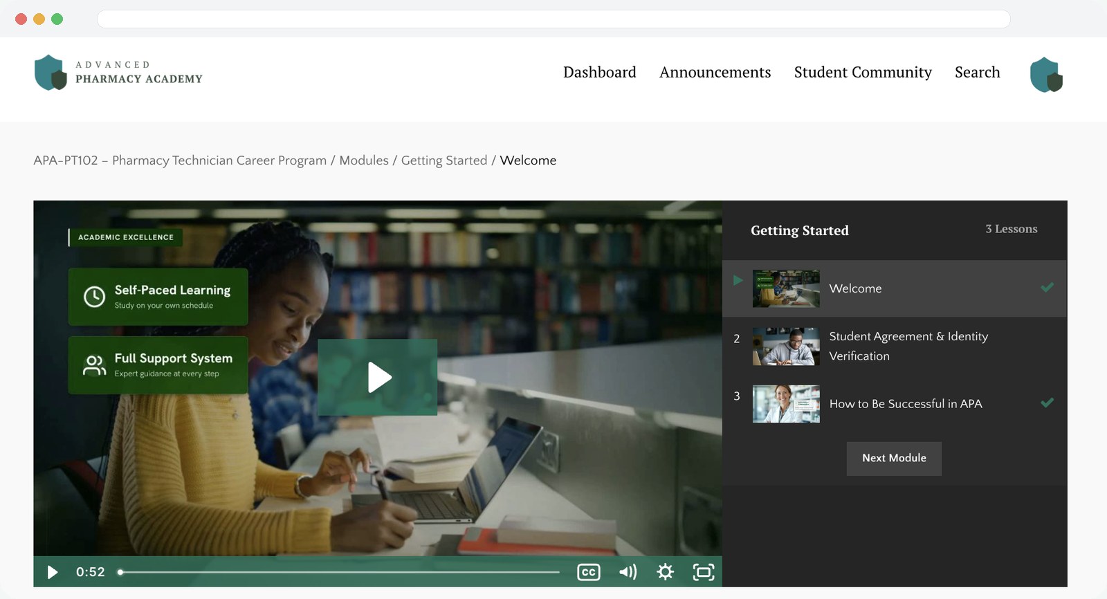 An APA video lesson in the online course platform