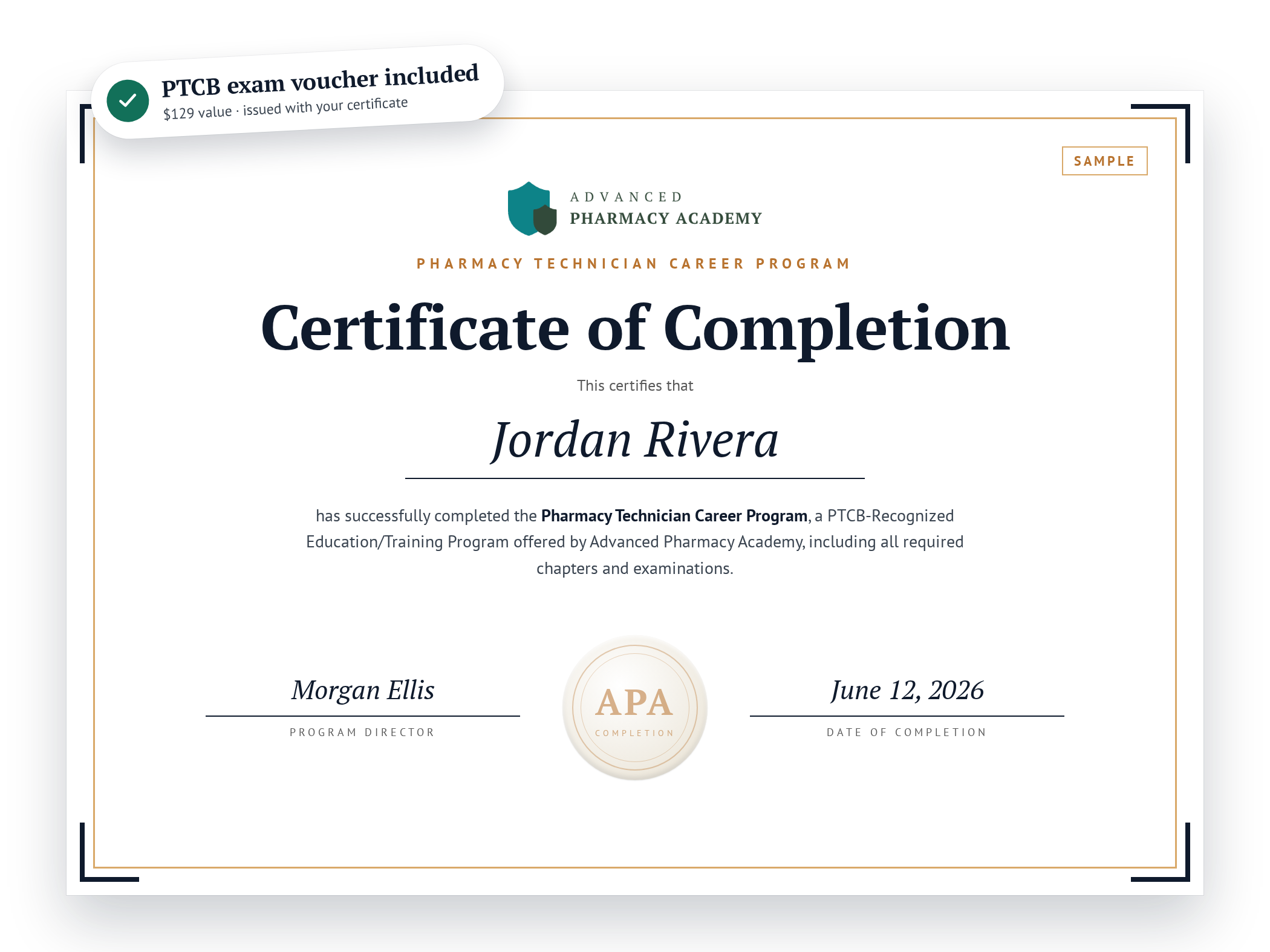 Sample Advanced Pharmacy Academy Certificate of Completion