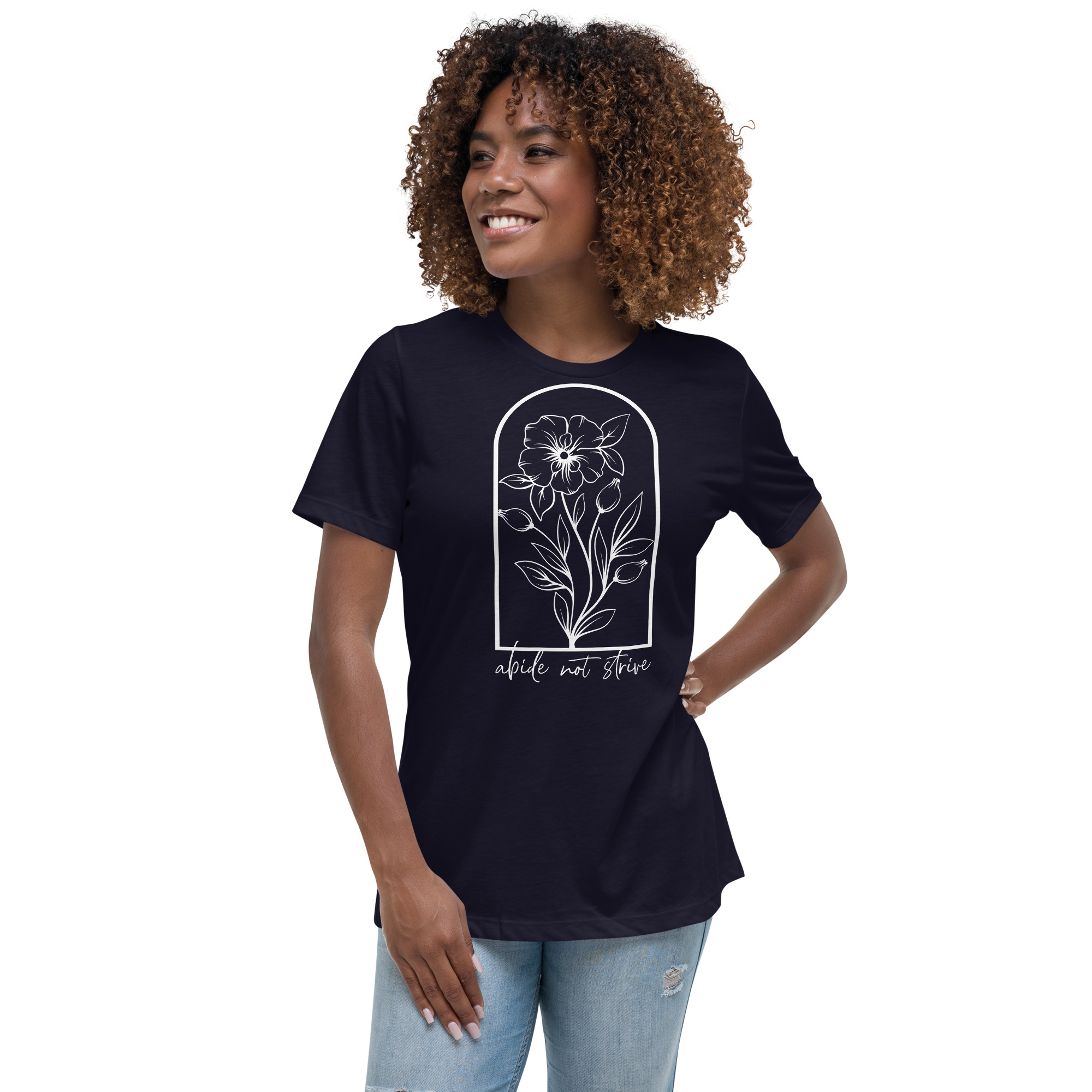 Women's Relaxed T-Shirt, Abide Not Strive