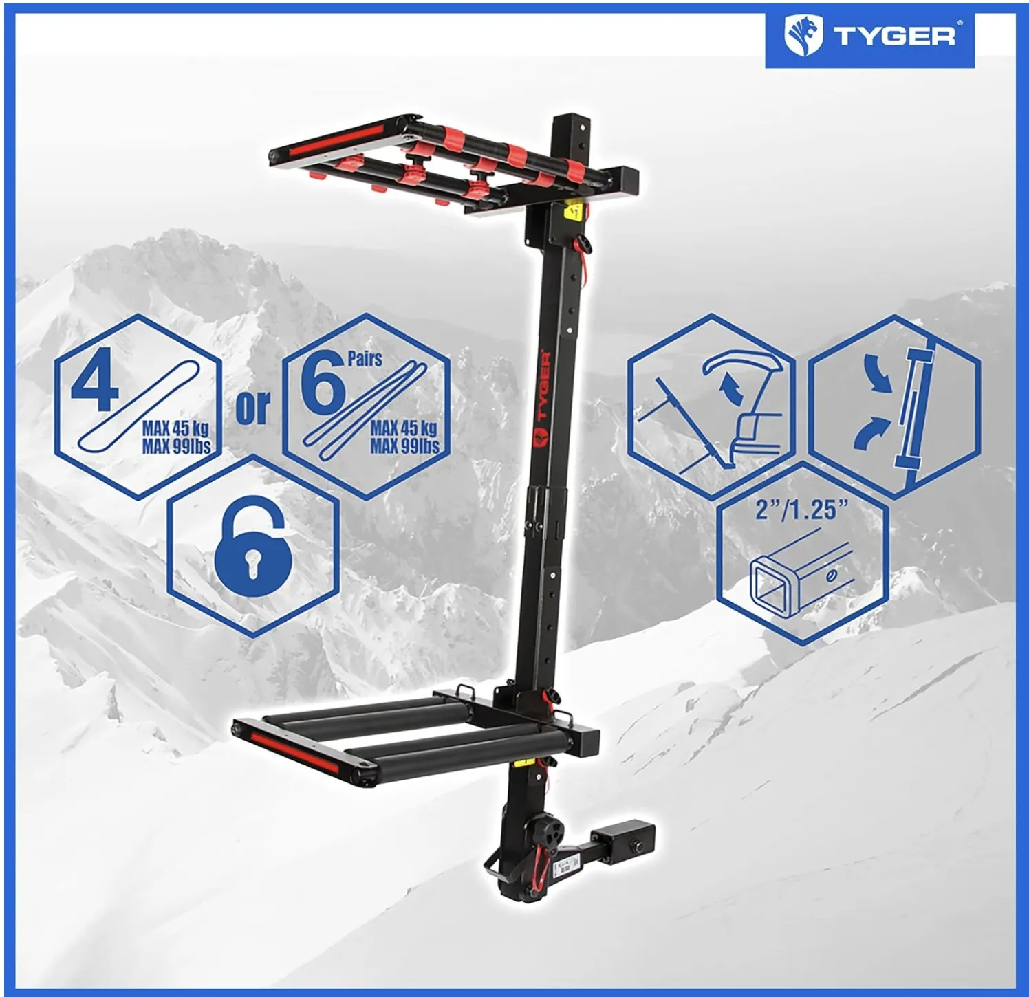 Tailgate ski rack for skis and boards