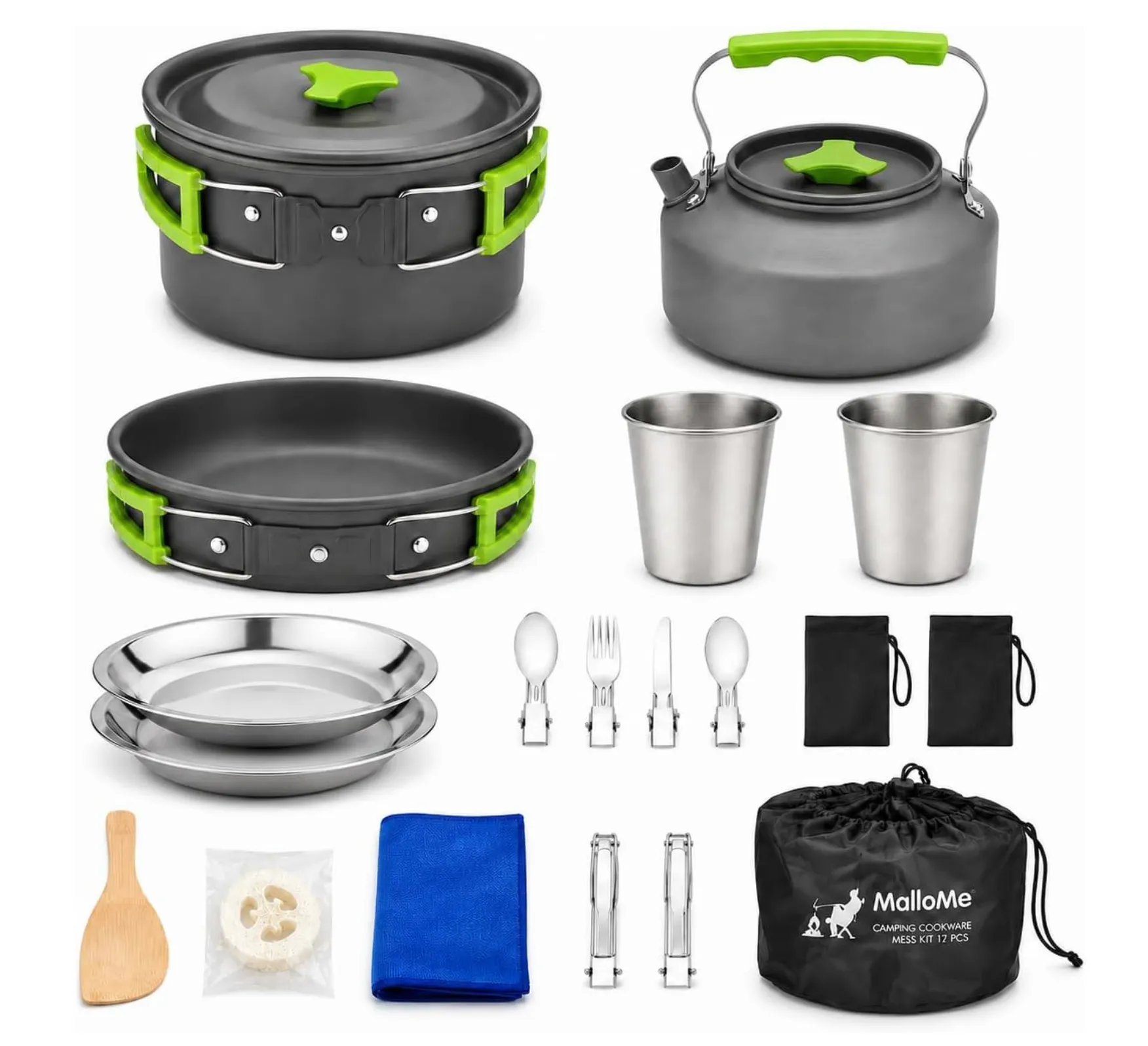 MalloMe camping cookware and dinnerware set for two