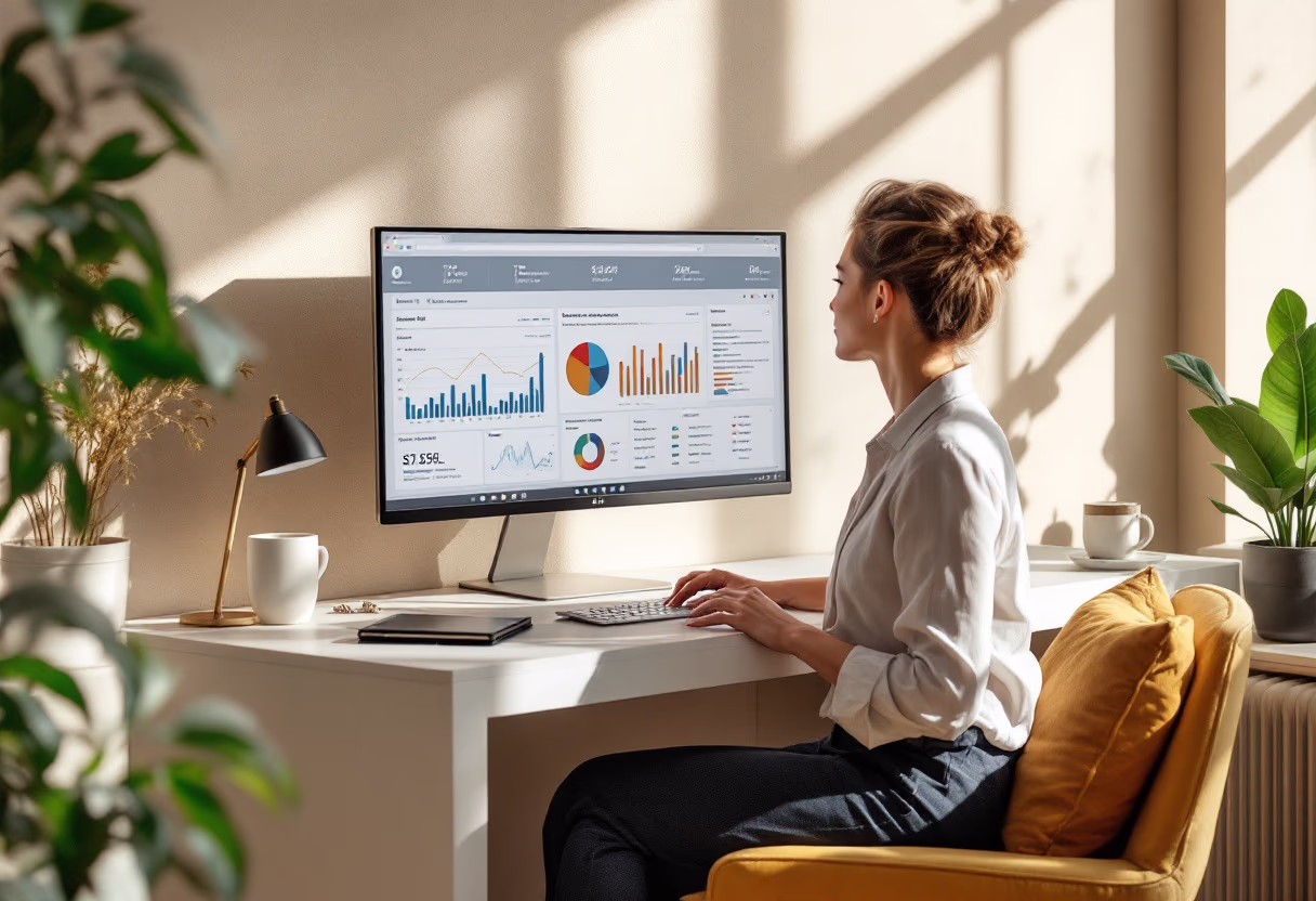 image of business professional reviewing analytics (for a hr tech)