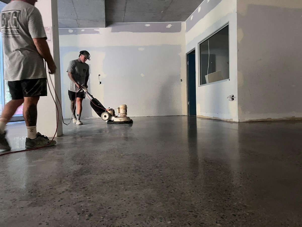 Commercial polished concrete floor after grinding and densifying