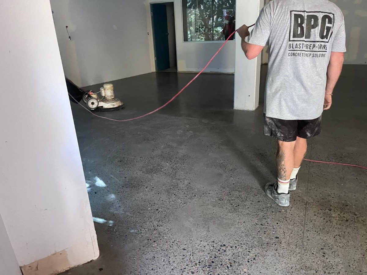 Polished concrete floor in a commercial building