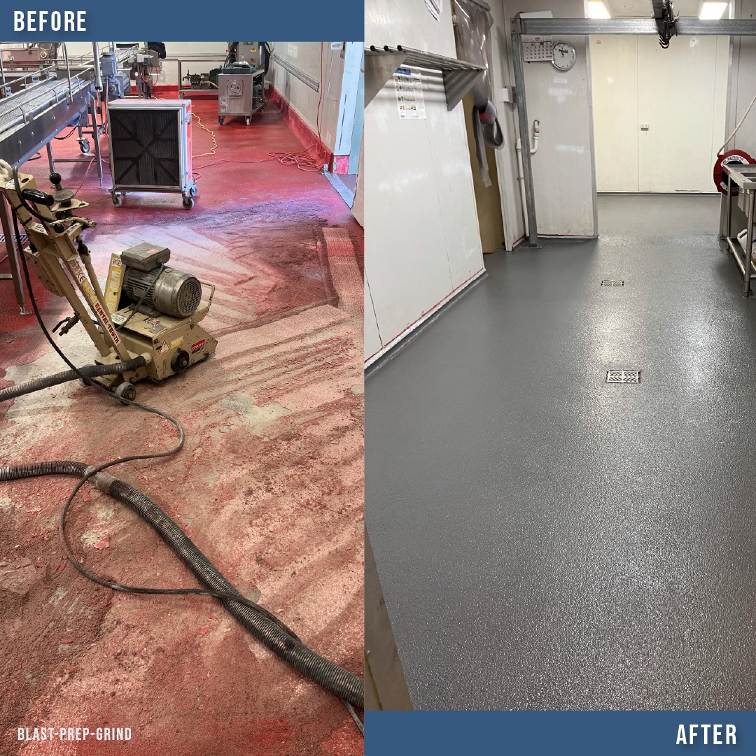 Before and after comparison of an epoxy floor installation