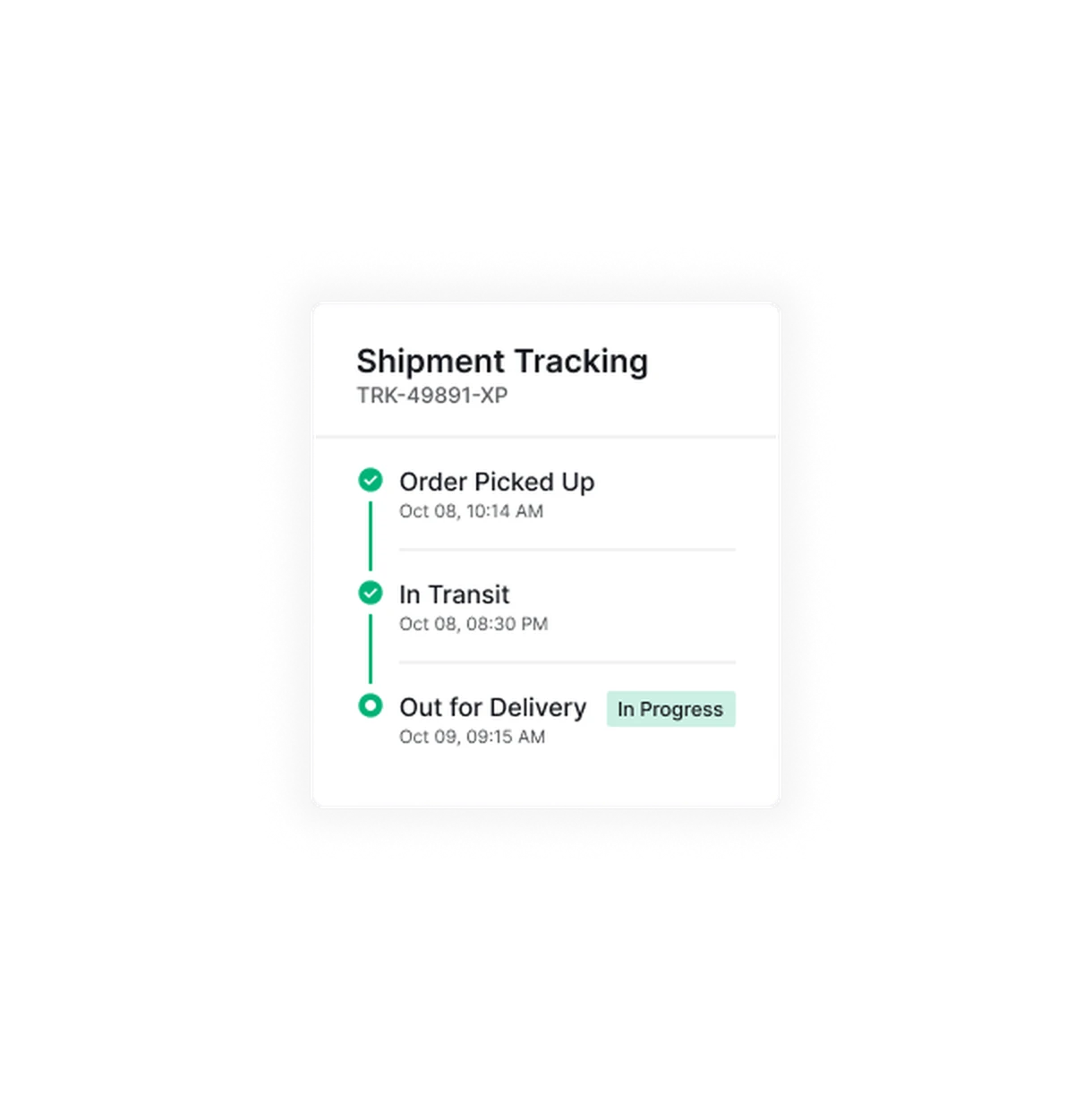 Shipment tracking timeline from pickup to out for delivery